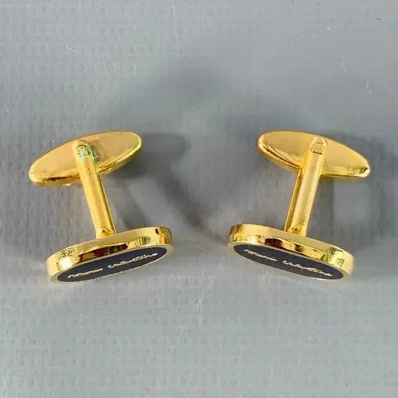 MARIO VALENTINO Vintage Purple Gold Tone Signature Metal Cuff Links